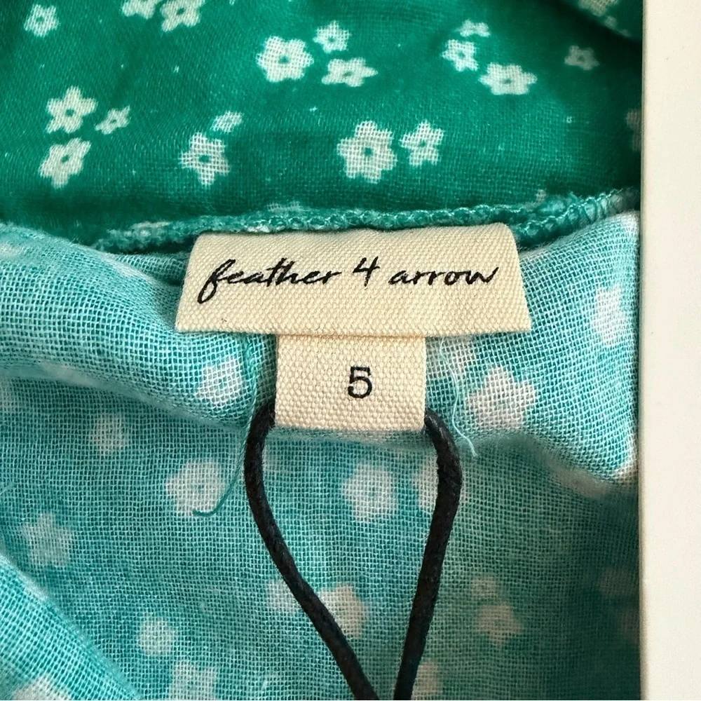 NWT Feather 4 Arrow Girls Green Floral Romper with Tie Straps Size 5
